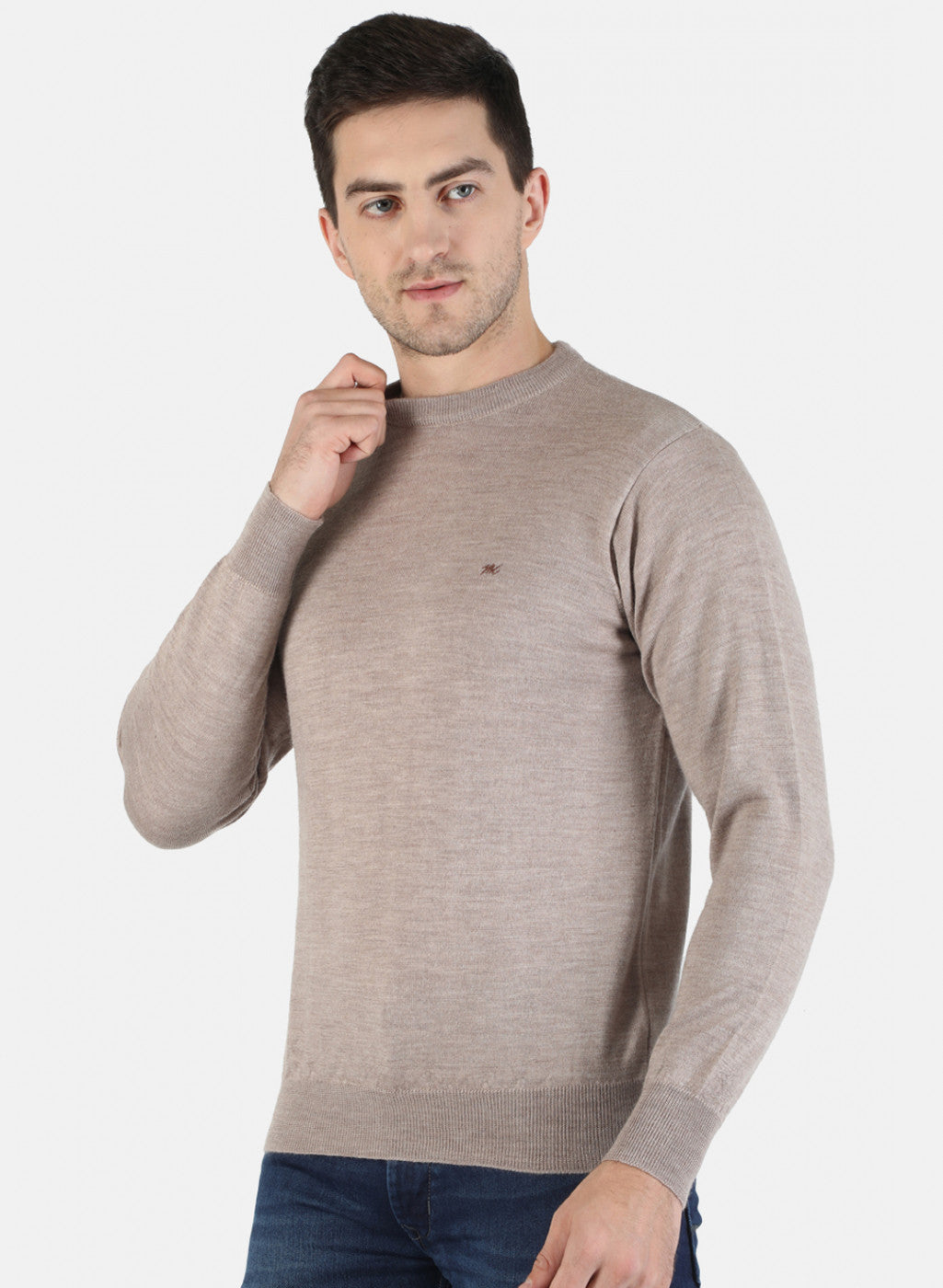 Men Beige Solid Pullover