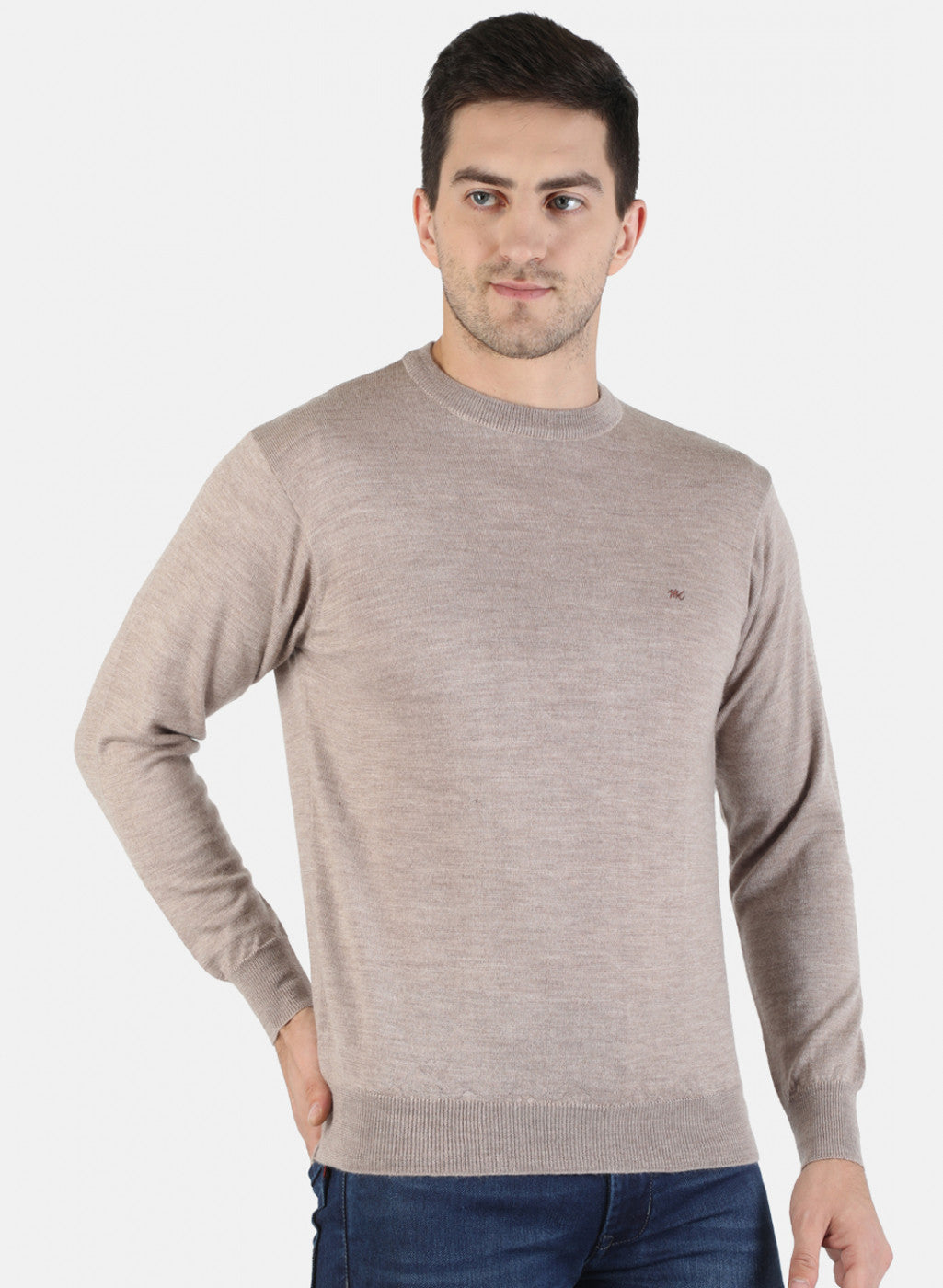 Men Beige Solid Pullover