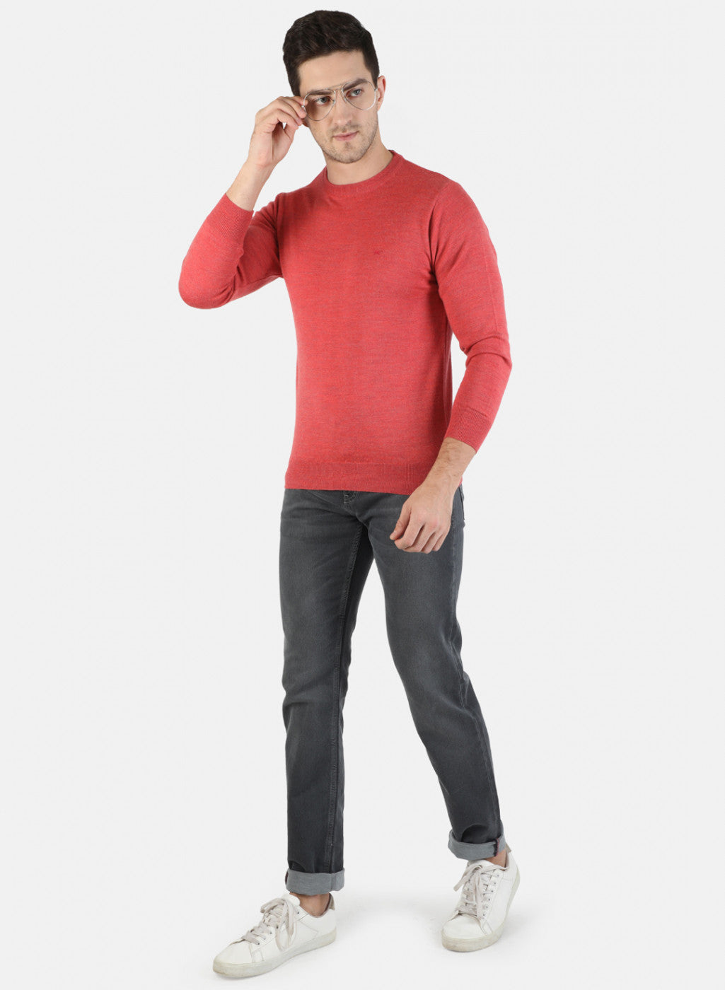 Men Red Solid Pullover