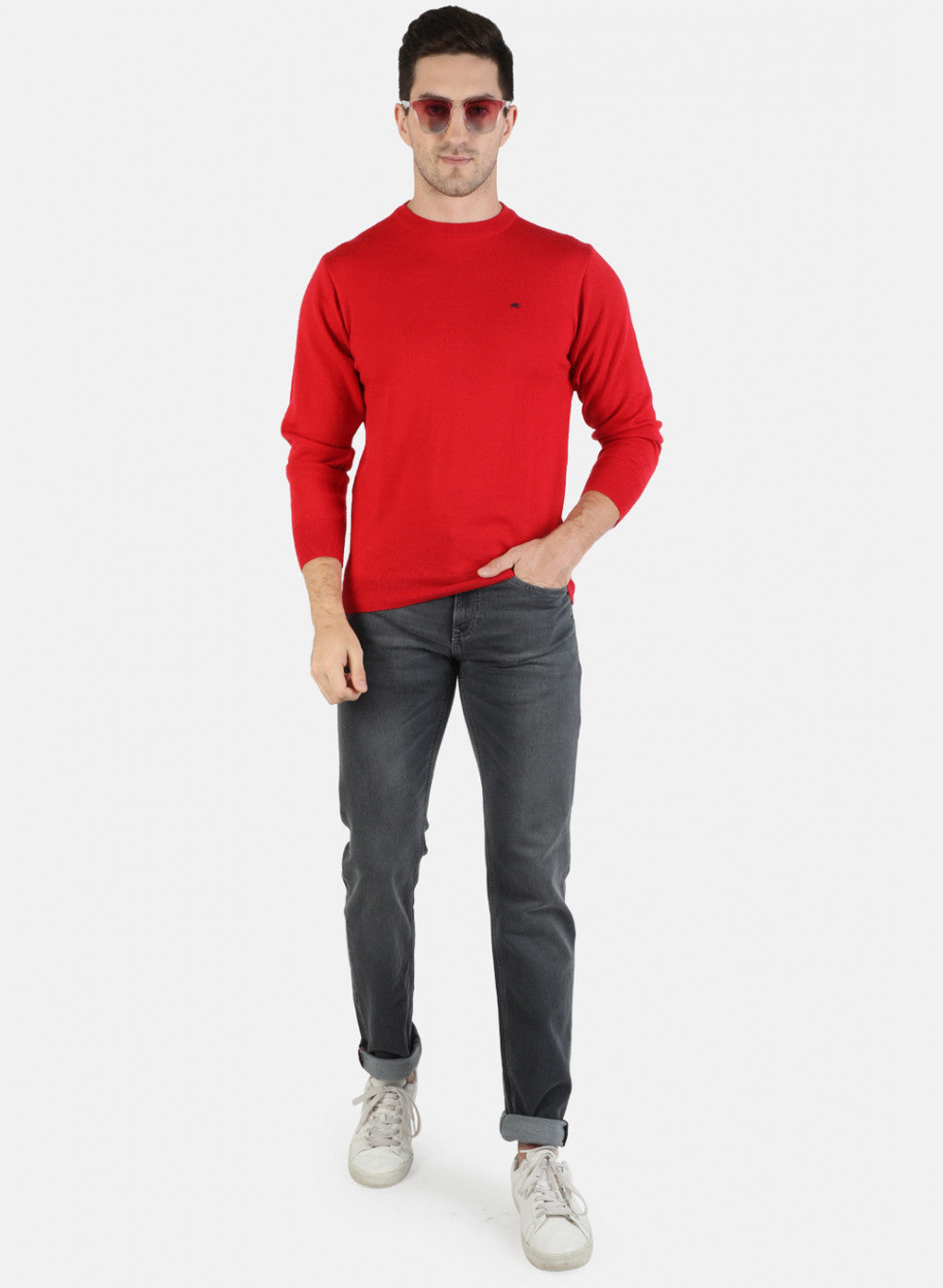 Men Red Solid Pullover