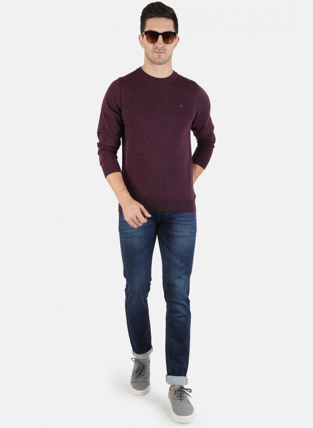 Men Maroon Solid Pullover