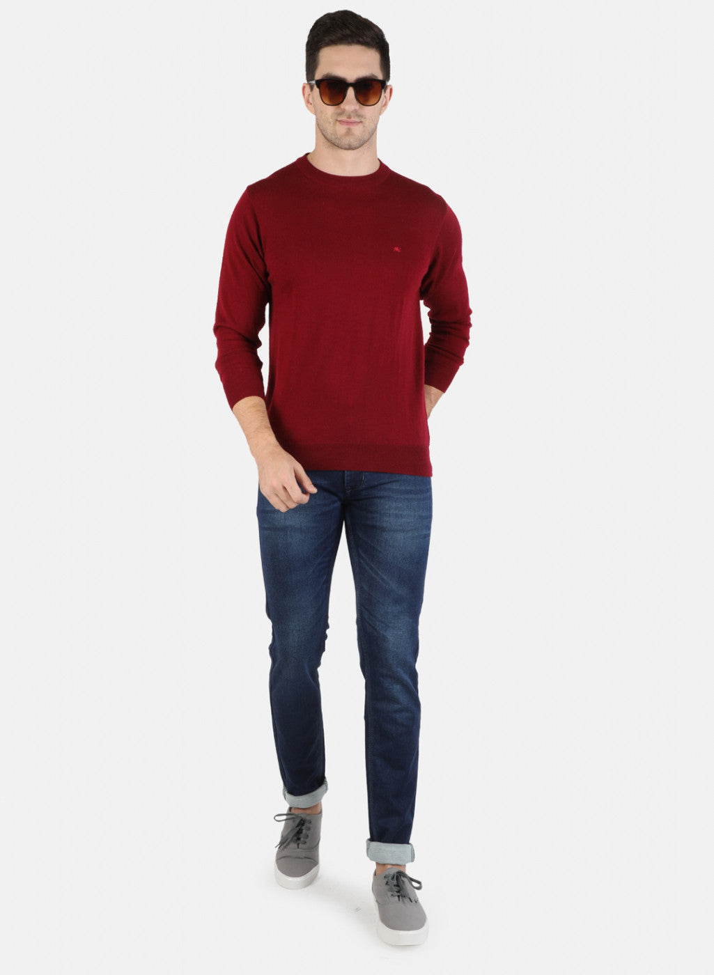 Men Maroon Solid Pullover