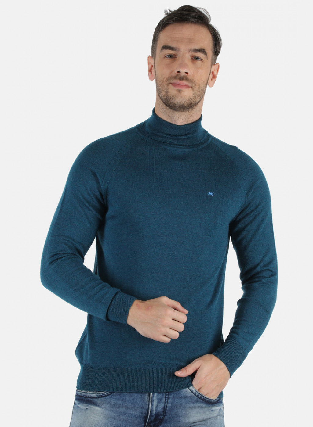 Men Blue Solid Pullover