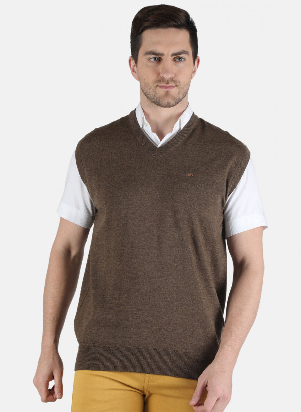 Men Brown Solid Sweater