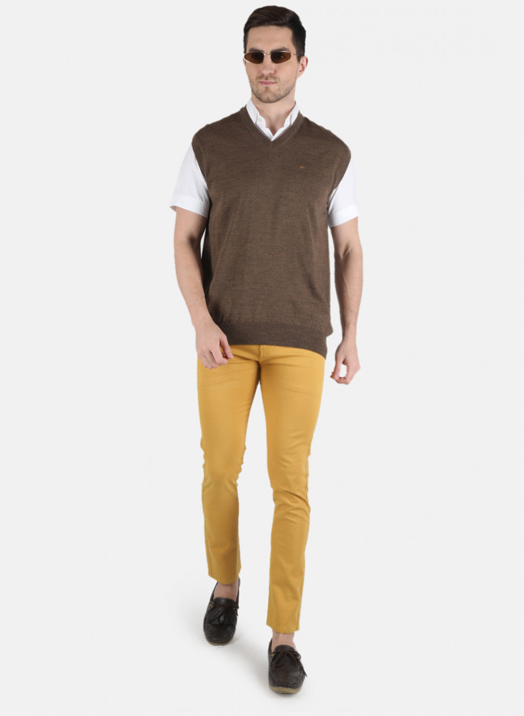 Men Brown Solid Sweater