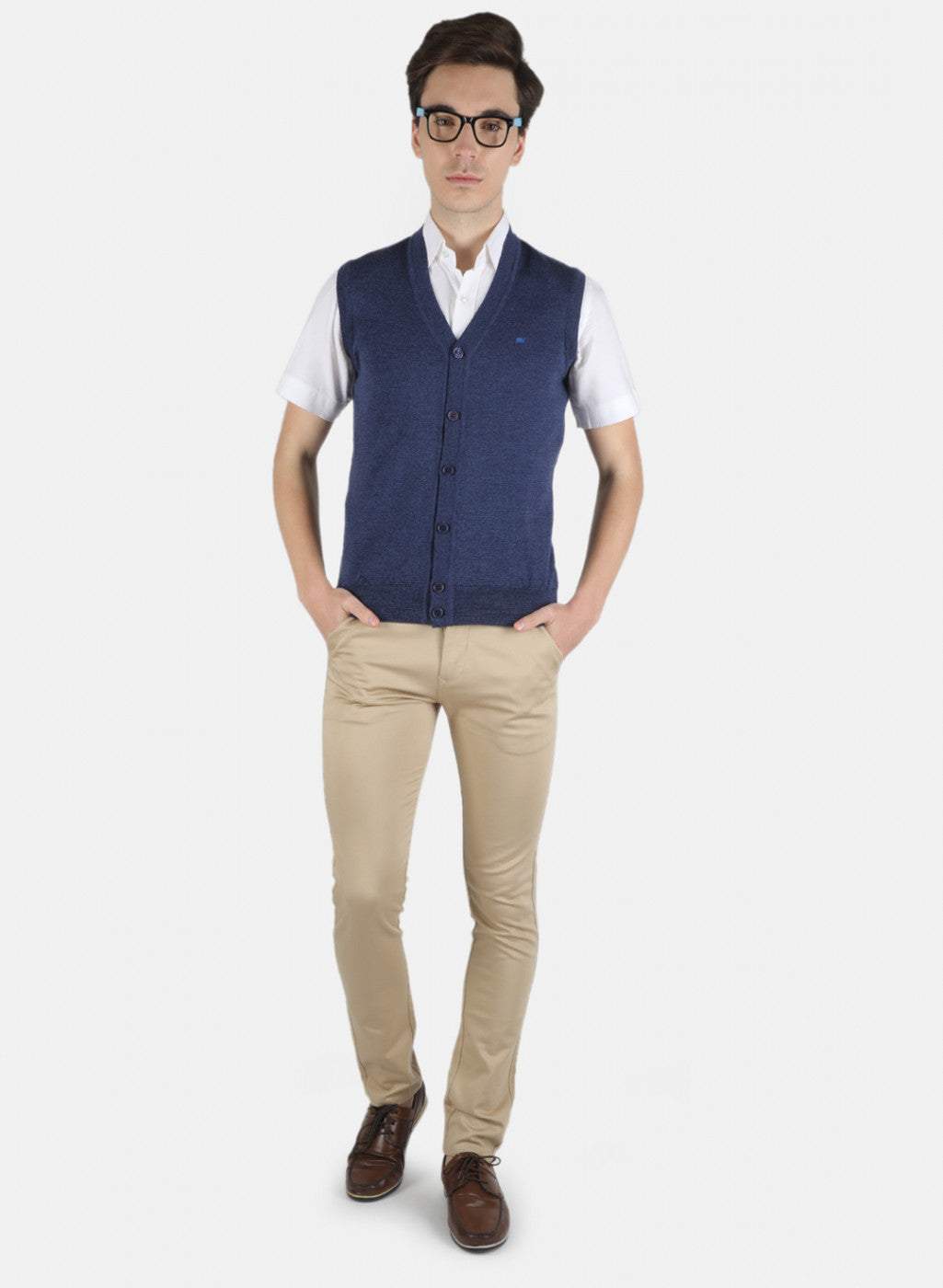 Men Blue Solid Cardigan