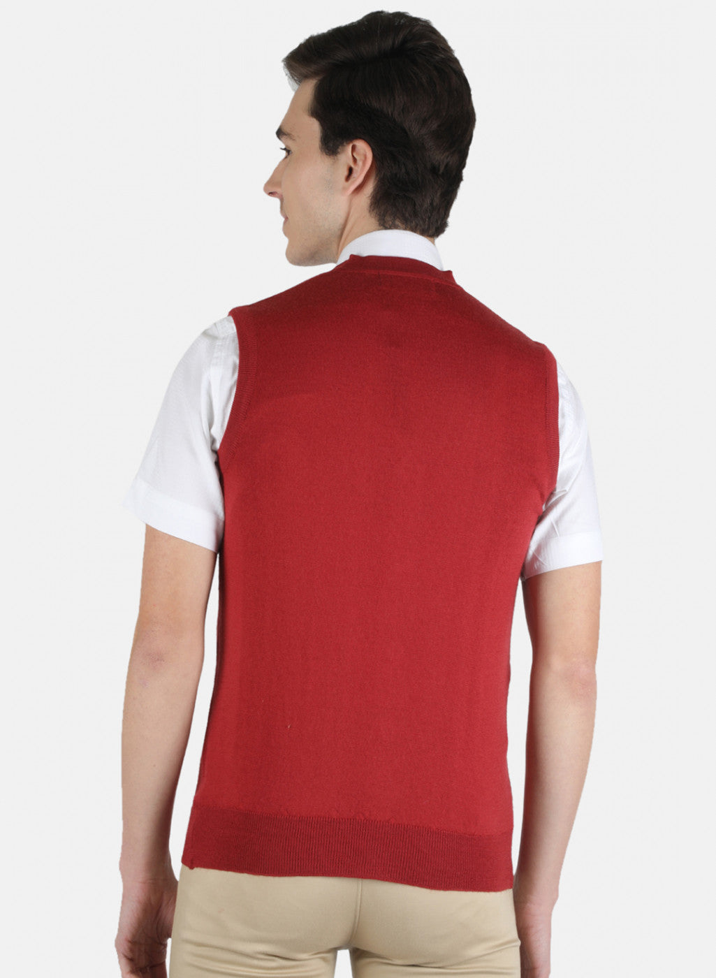 Men Red Solid Cardigan