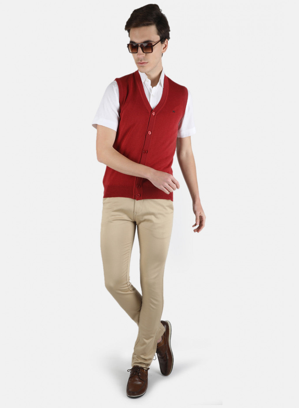 Men Red Solid Cardigan