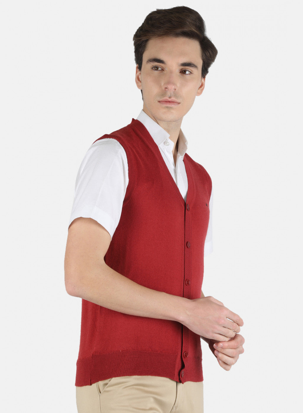 Men Red Solid Cardigan