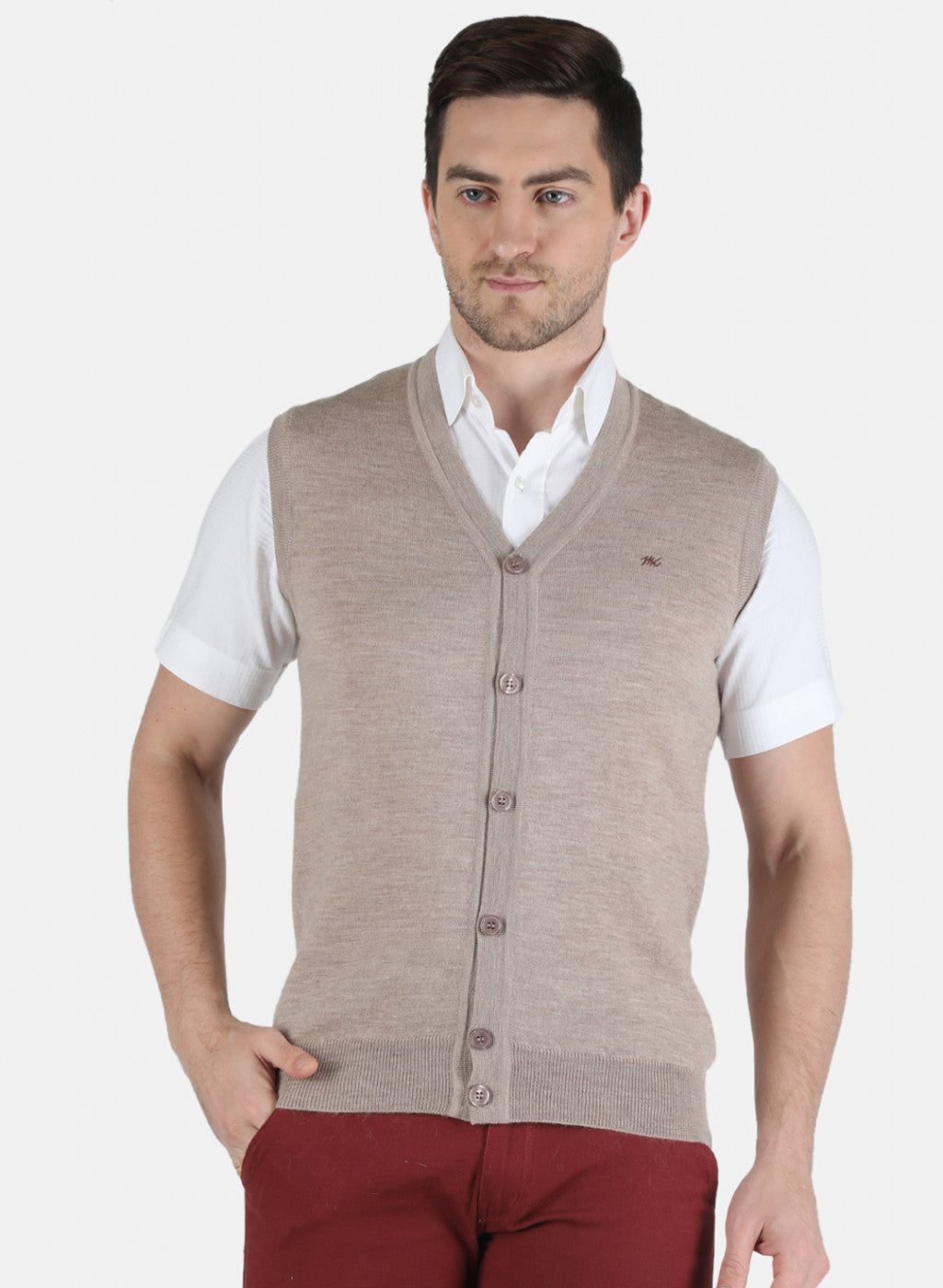 Men Beige Solid Cardigan