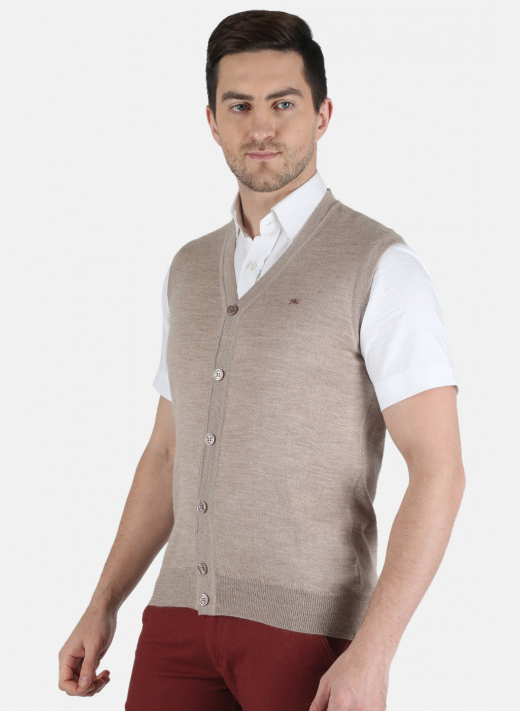 Men Beige Solid Cardigan