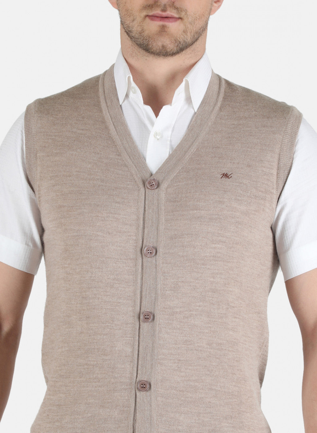 Men Beige Solid Cardigan