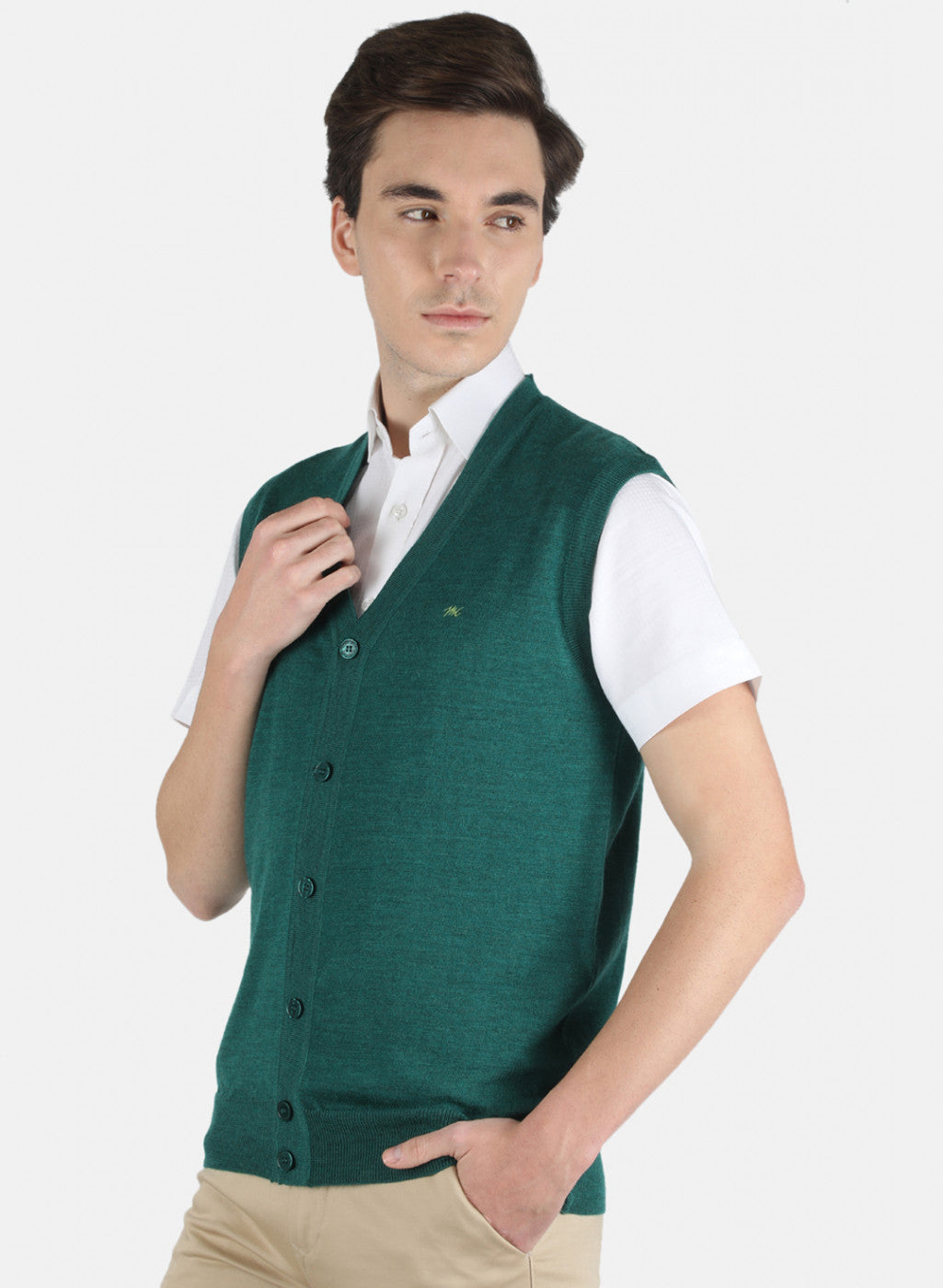 Men Green Solid Cardigan