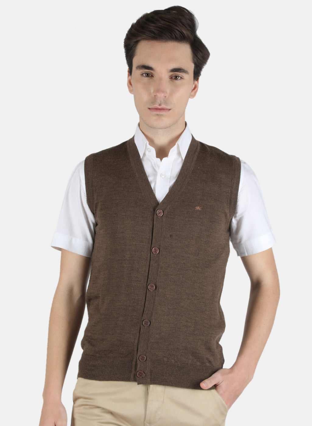 Men Brown Solid Cardigan