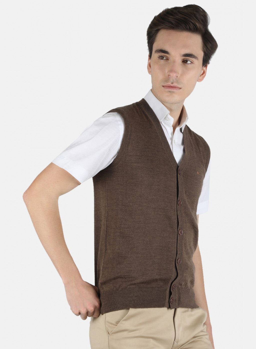 Men Brown Solid Cardigan