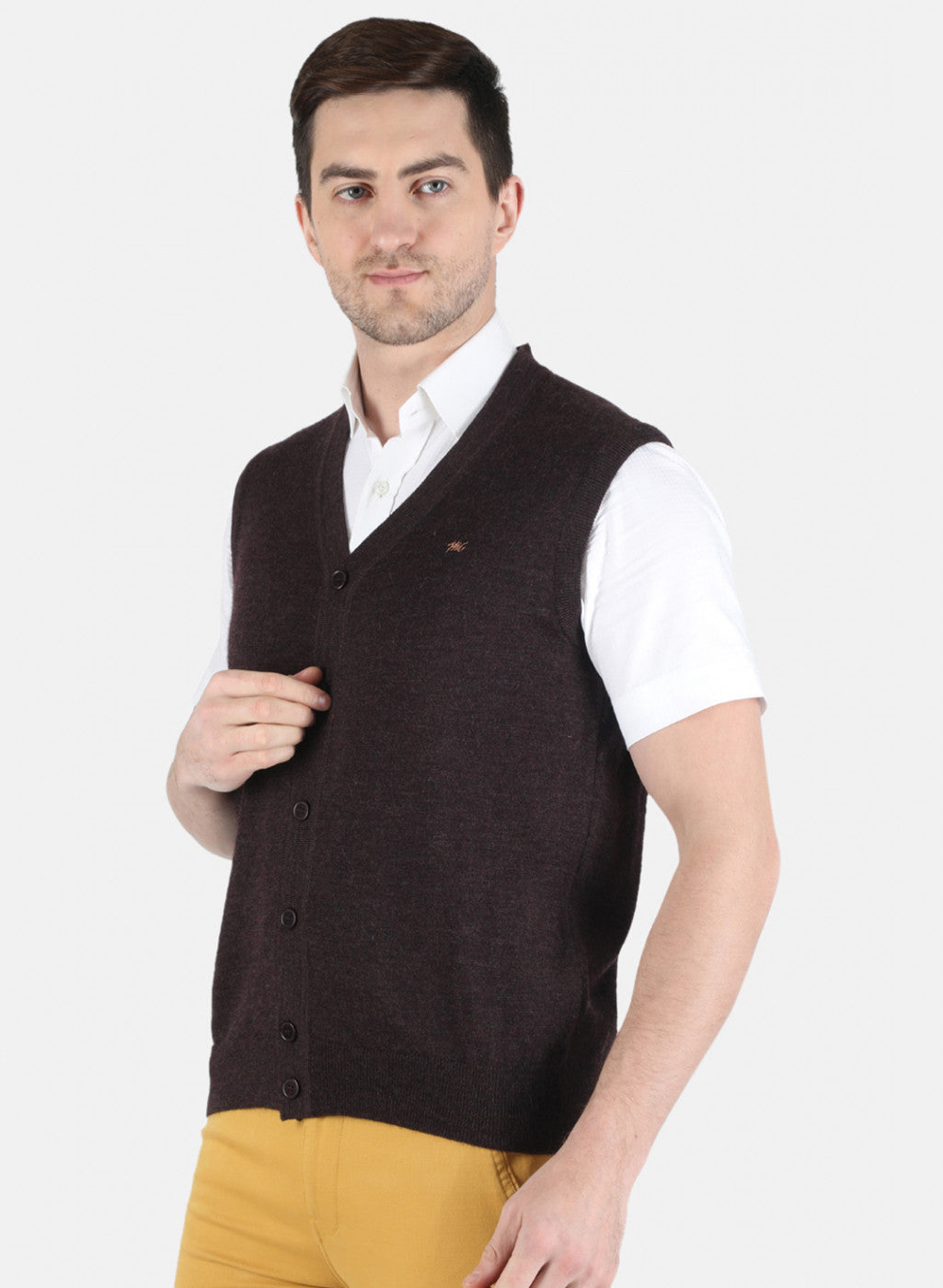 Men Dark Maroon Solid Cardigan