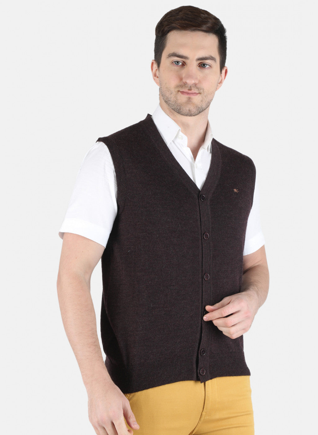 Men Dark Maroon Solid Cardigan