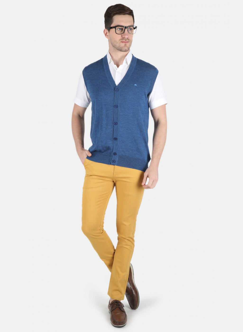 Men Blue Solid Cardigan