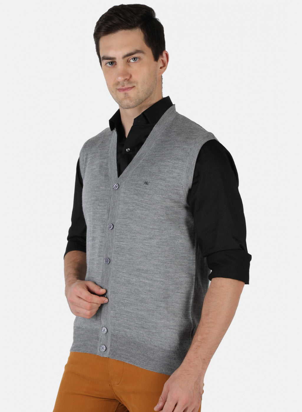 Men Grey Solid Cardigan