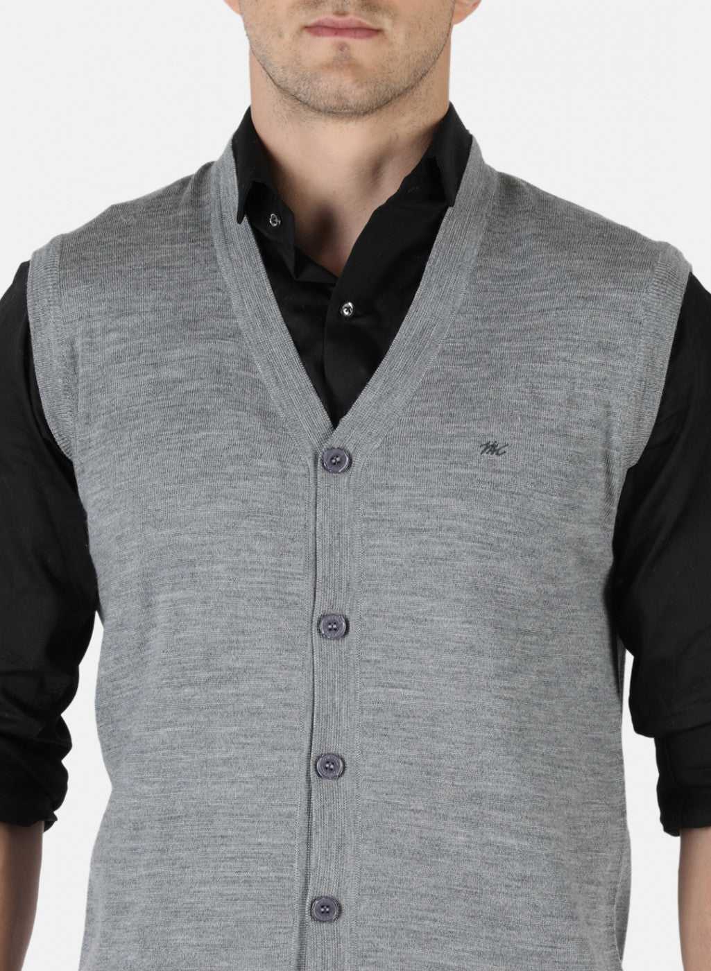 Men Grey Solid Cardigan