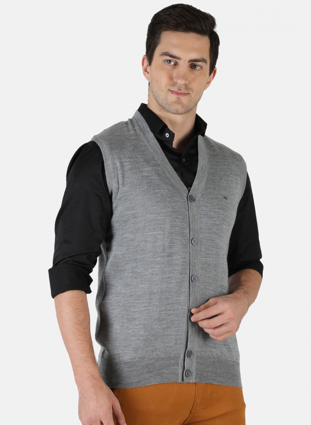 Men Grey Solid Cardigan