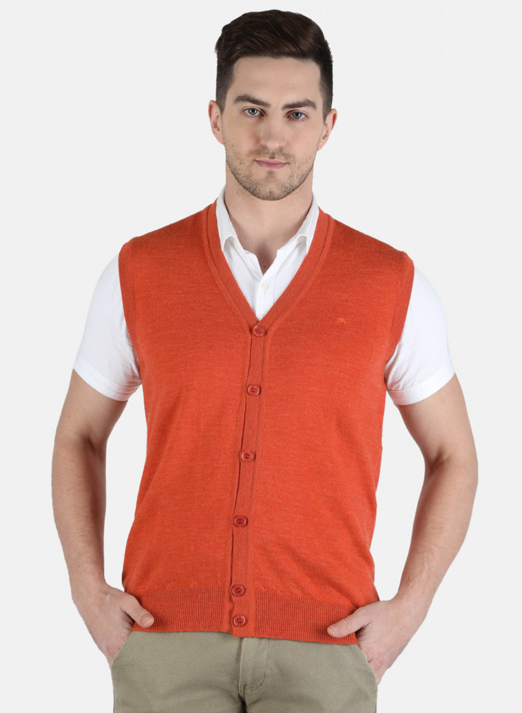 Men Orange Solid Cardigan