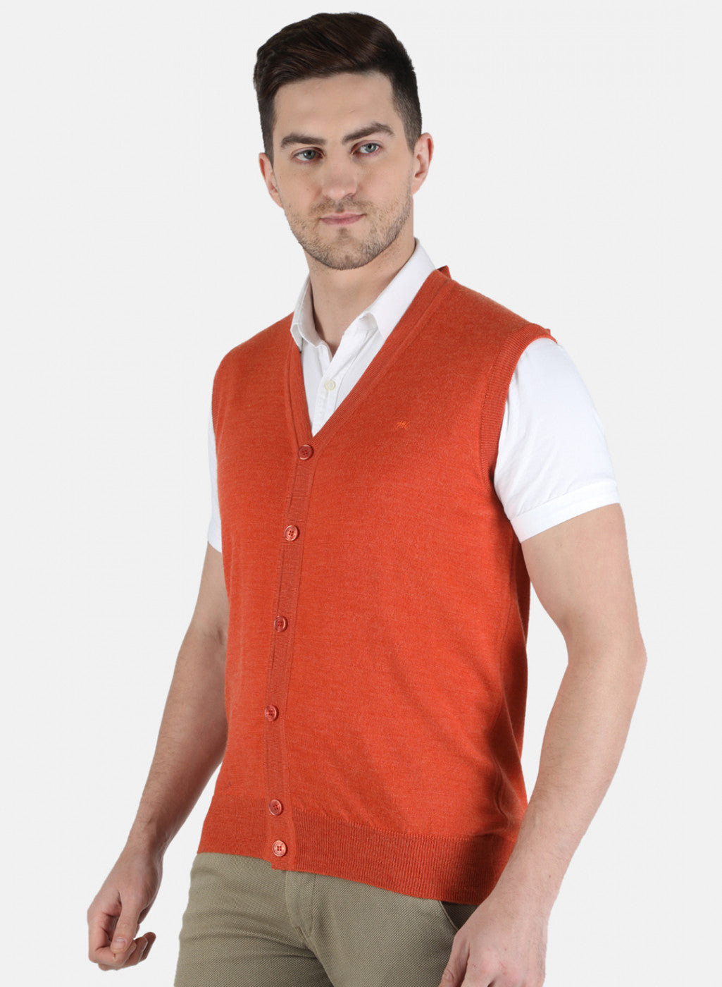 Men Orange Solid Cardigan