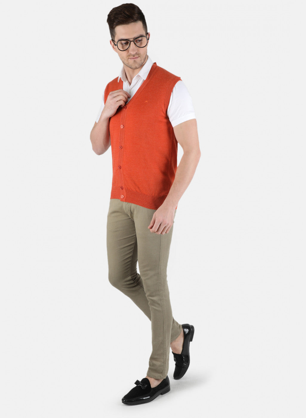 Men Orange Solid Cardigan