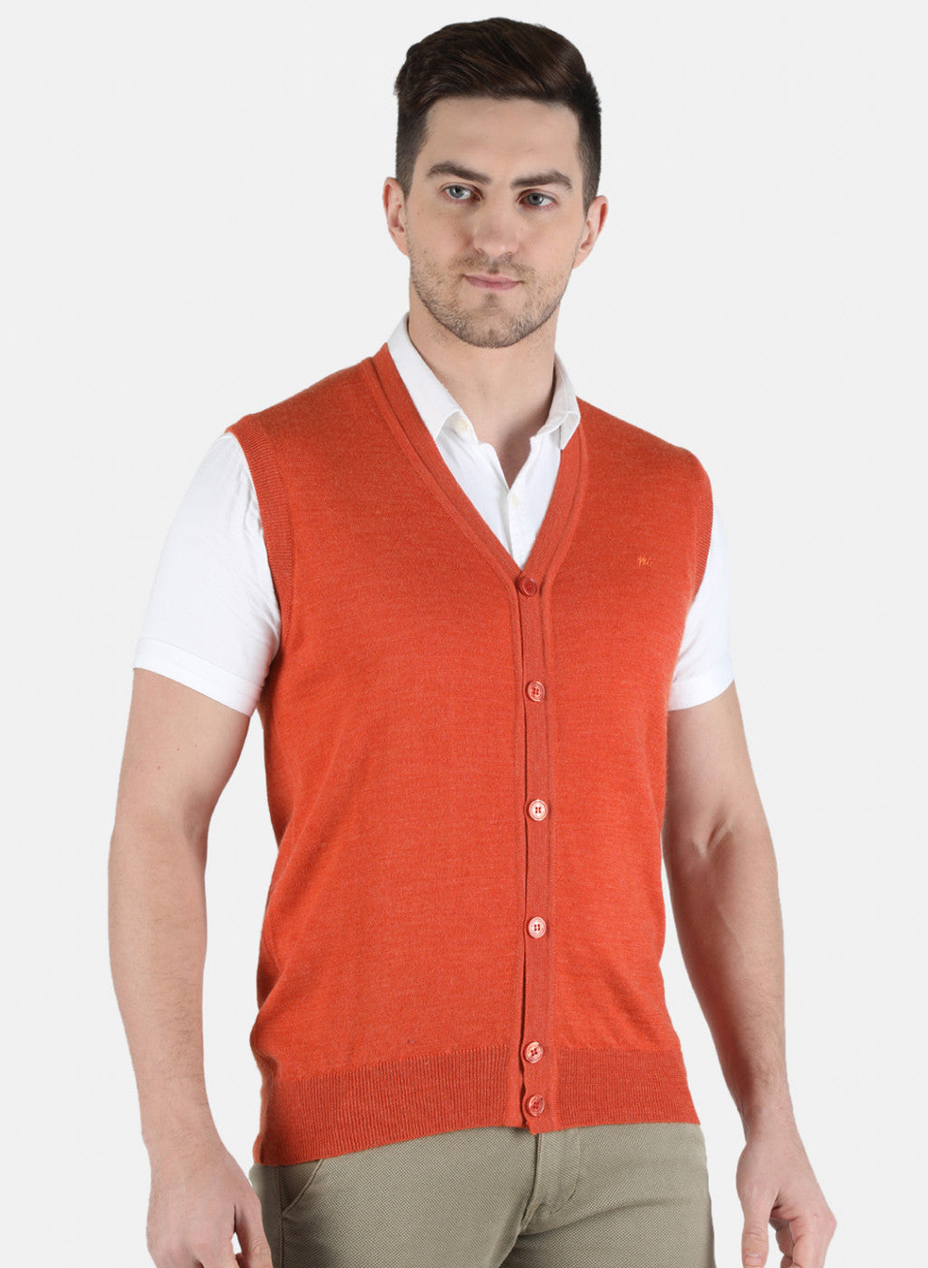 Men Orange Solid Cardigan