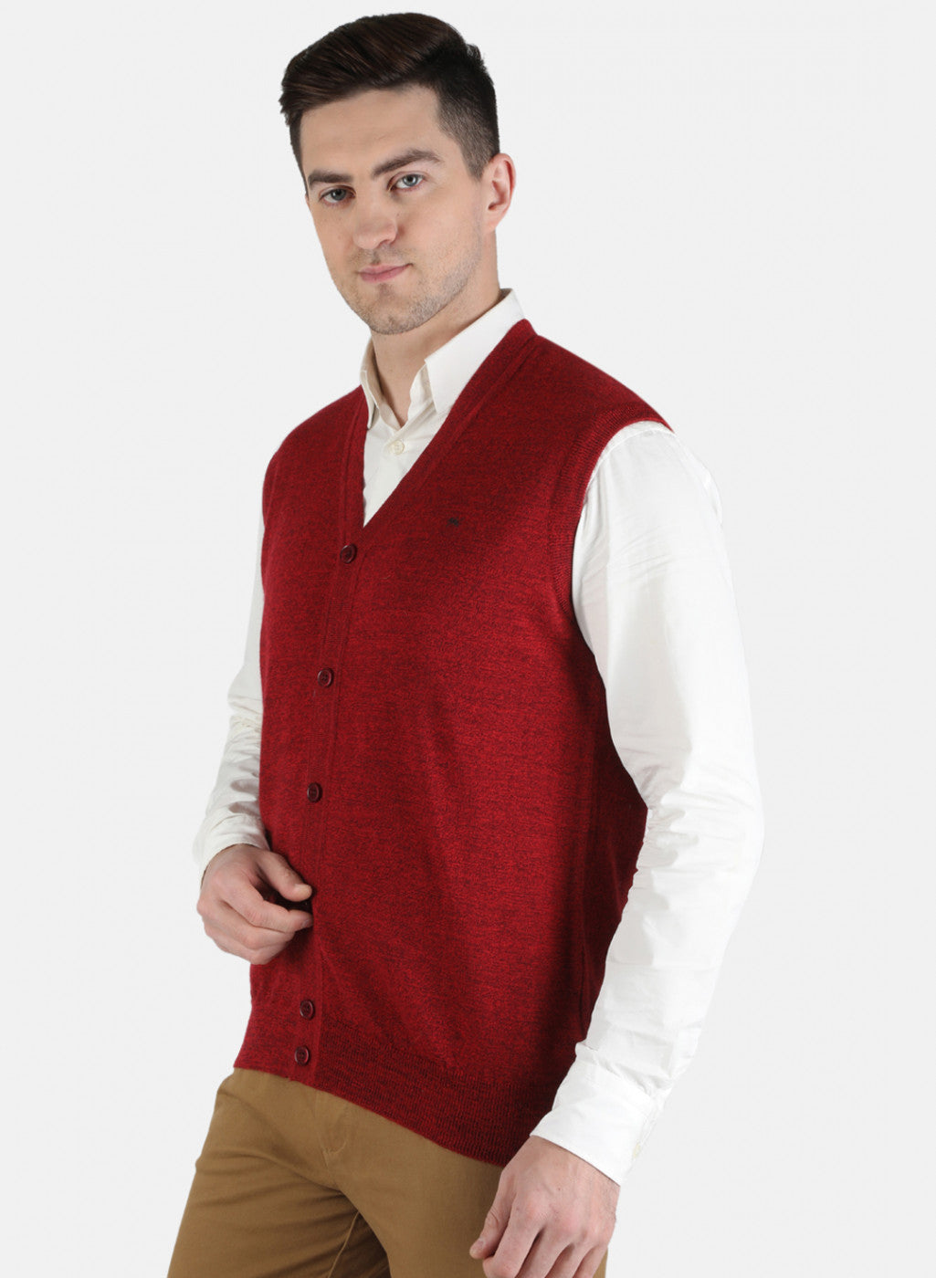 Men Red Solid Cardigan