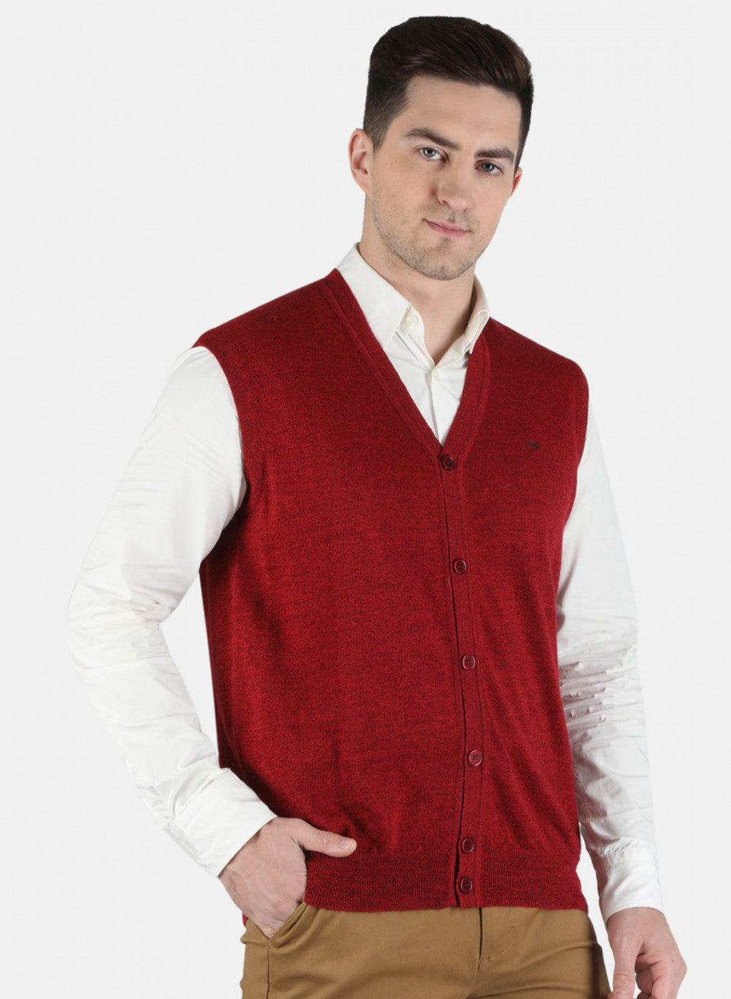 Men Red Solid Cardigan