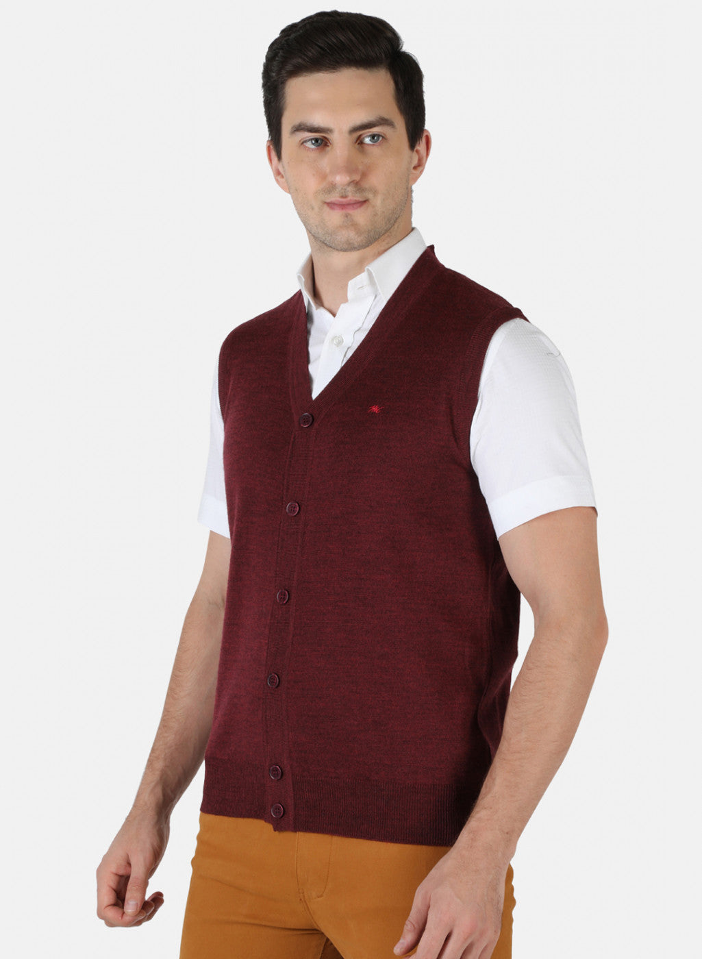 Men Maroon Solid Cardigan