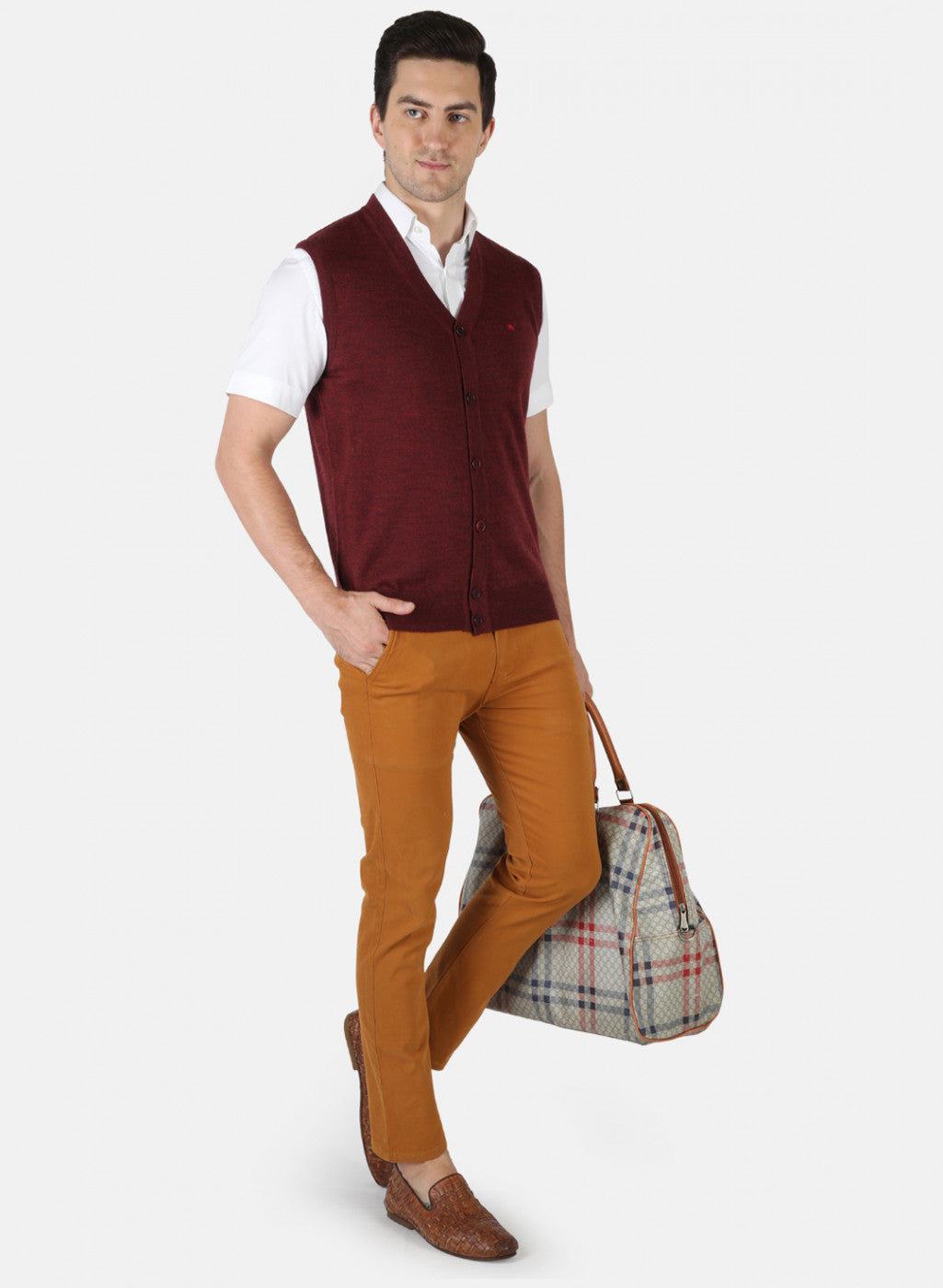 Men Maroon Solid Cardigan