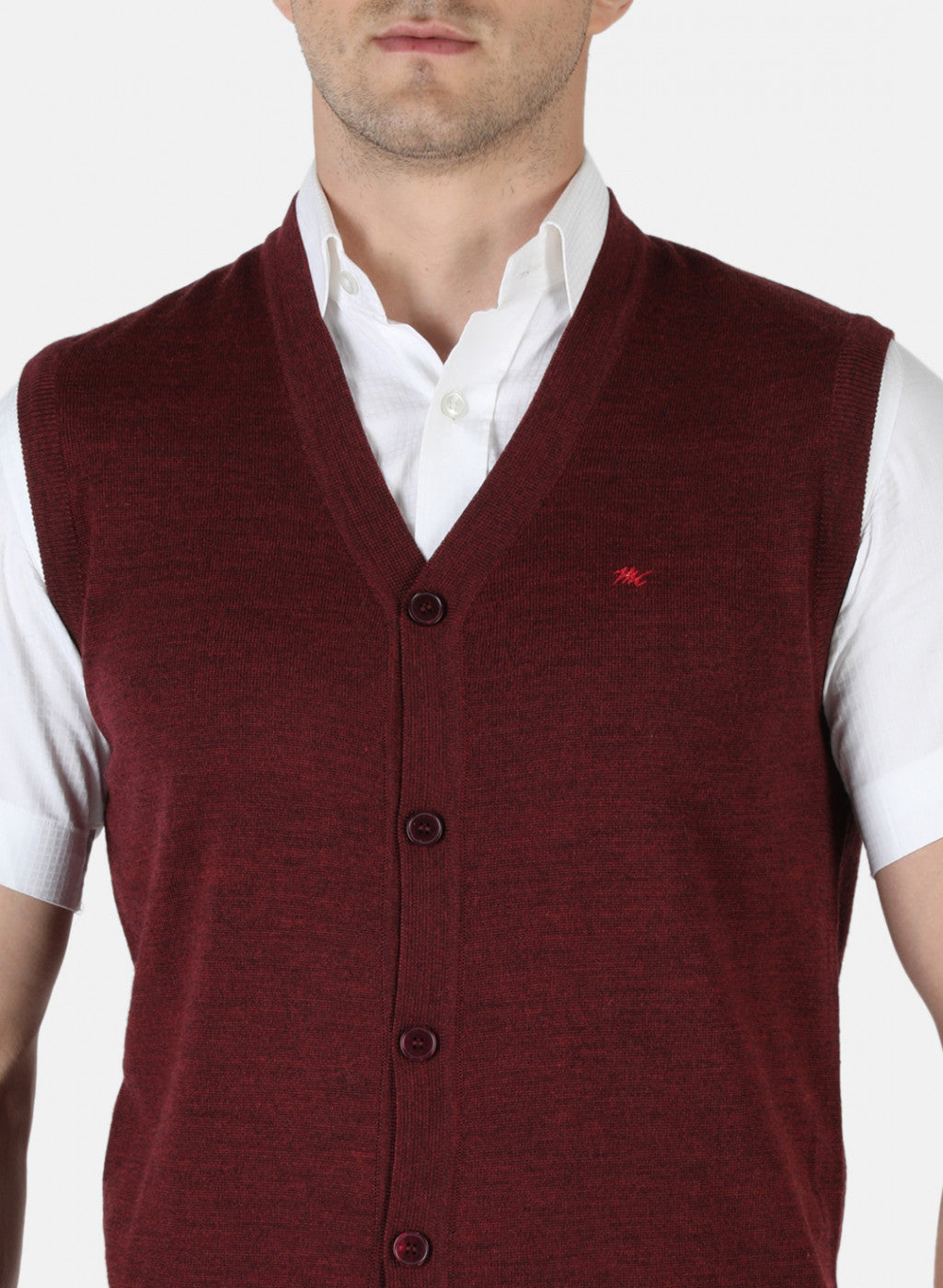 Men Maroon Solid Cardigan