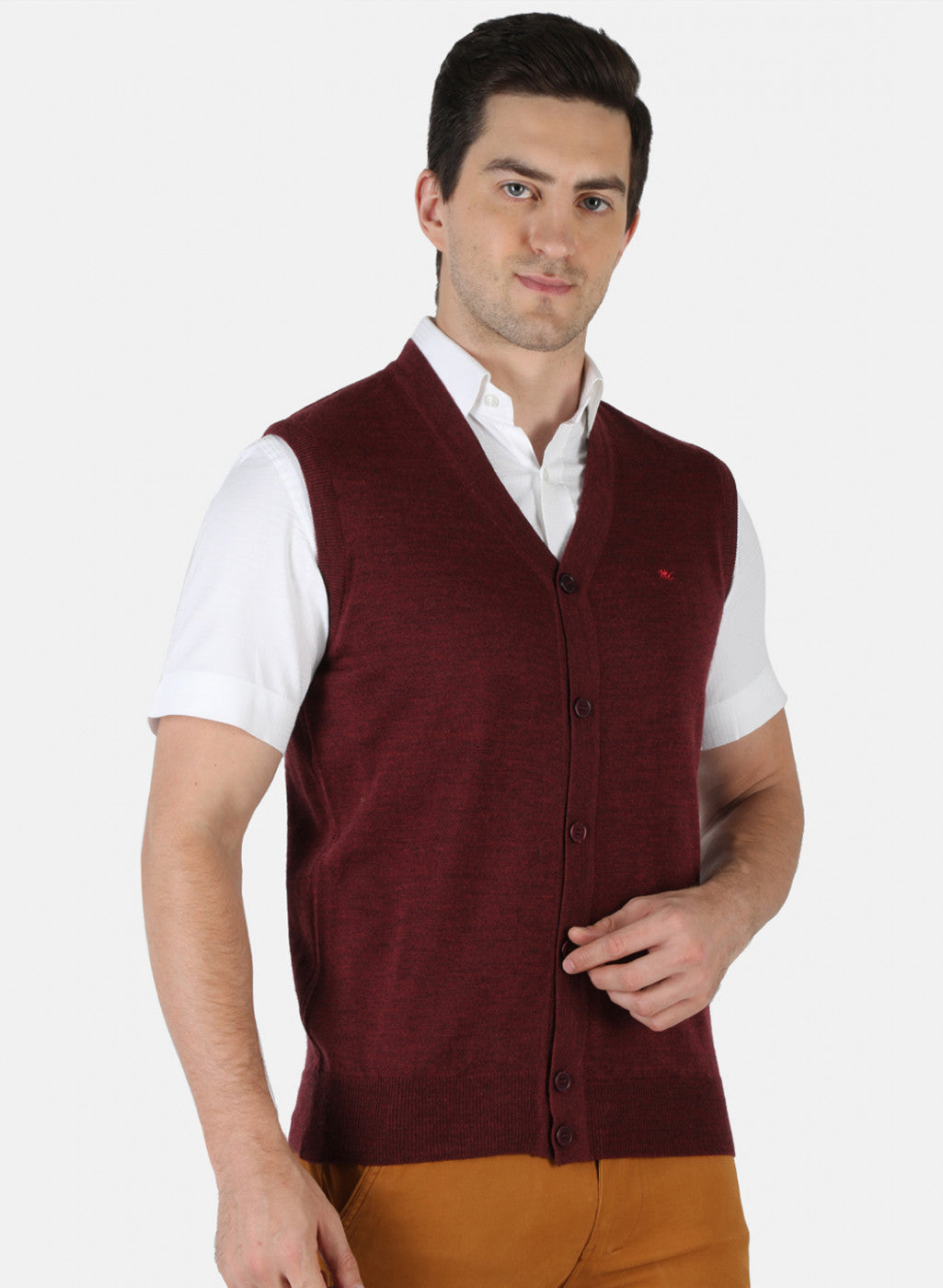 Men Maroon Solid Cardigan