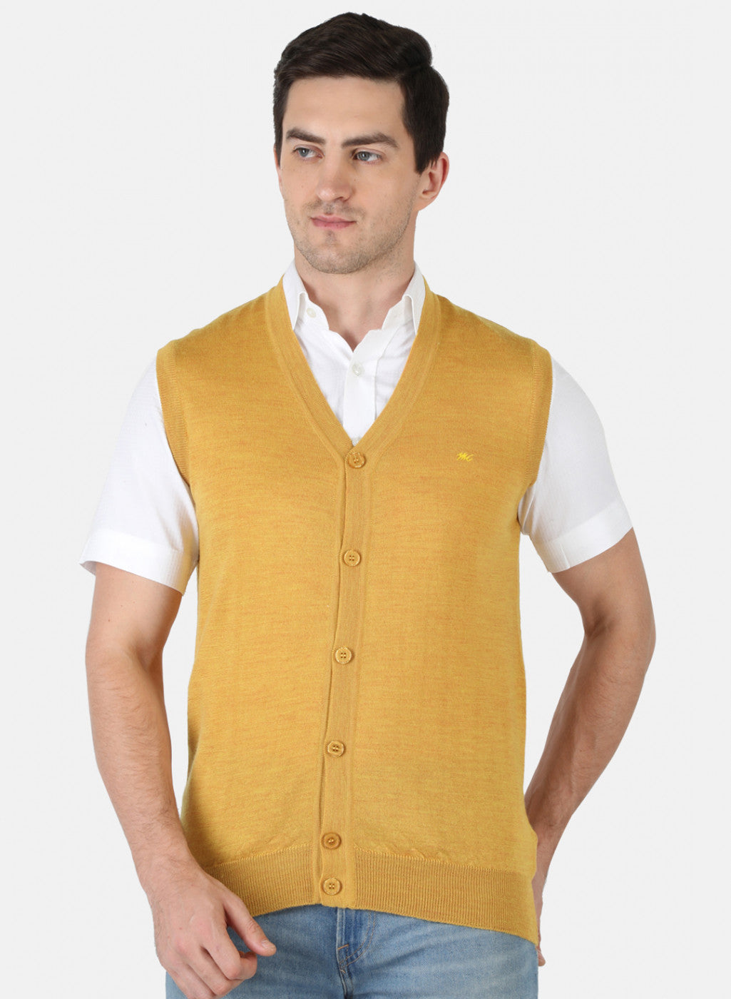 Men Yellow Solid Cardigan