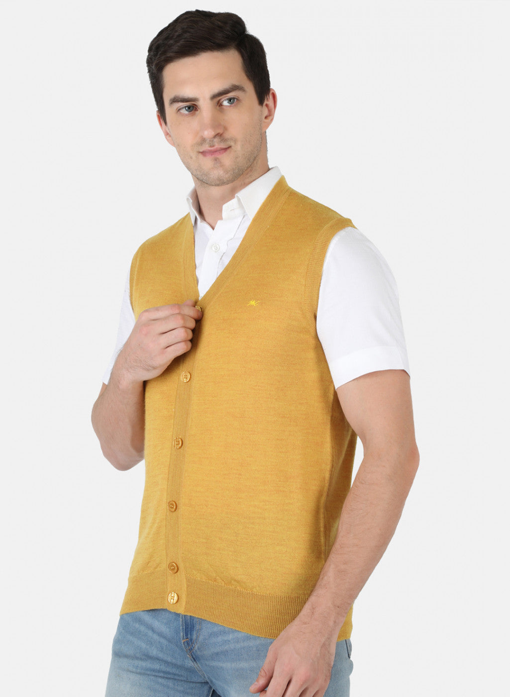 Men Yellow Solid Cardigan