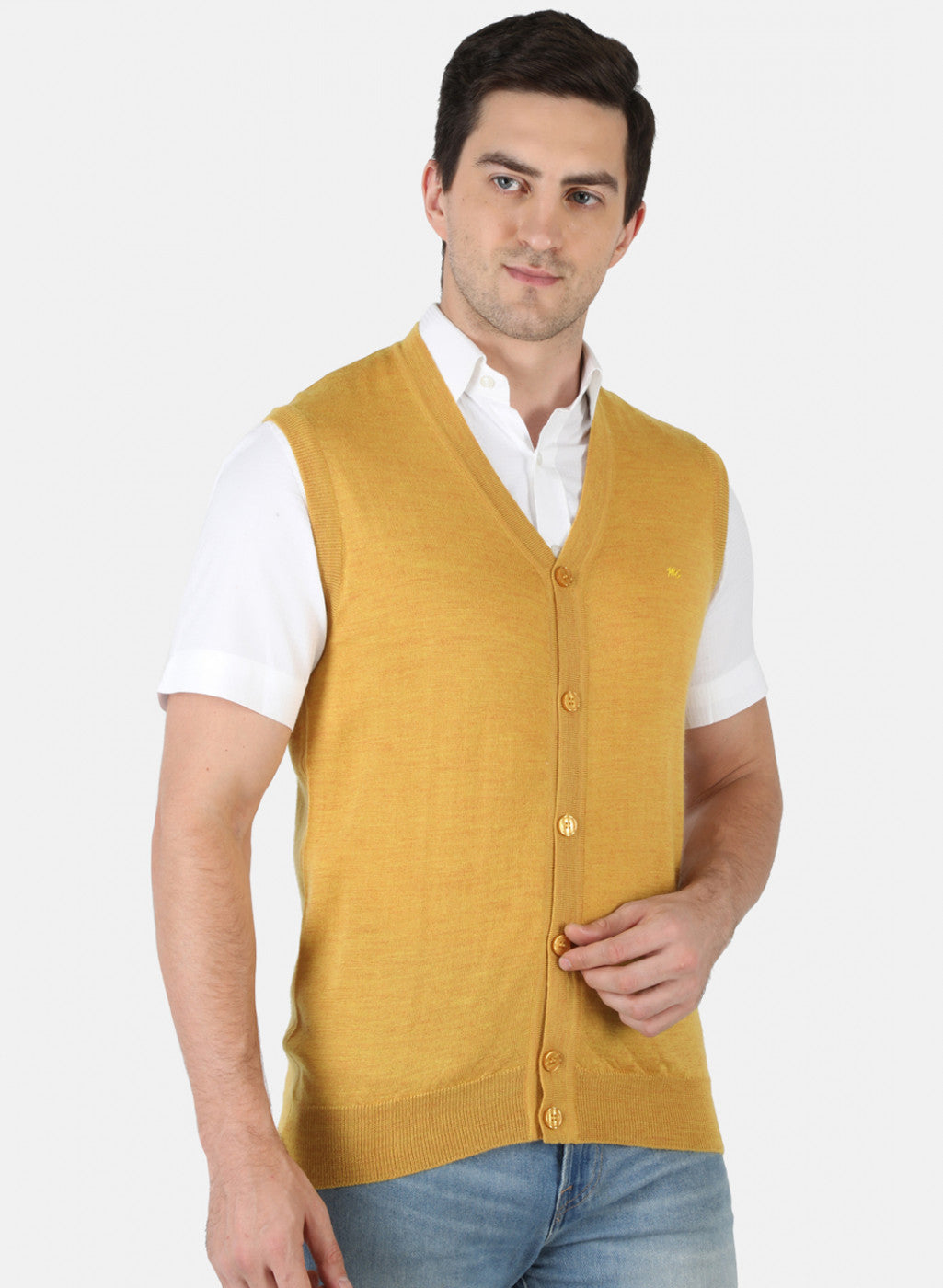 Men Yellow Solid Cardigan