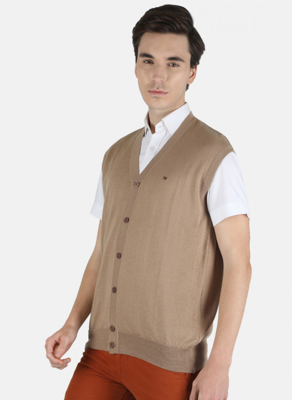 Men Beige Solid Cardigan