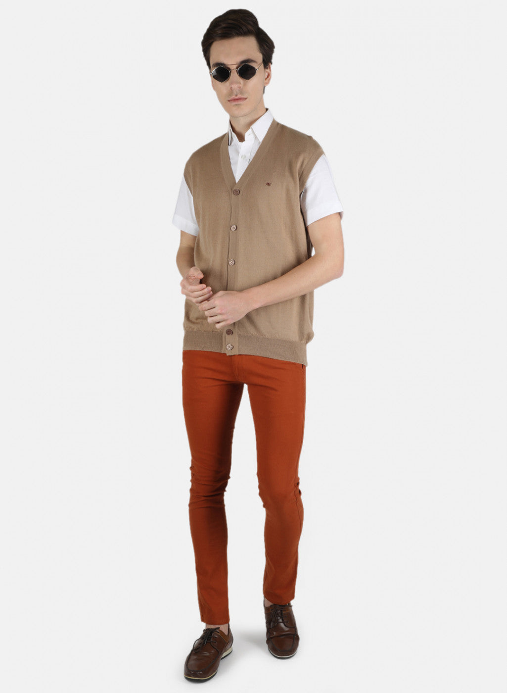 Men Beige Solid Cardigan