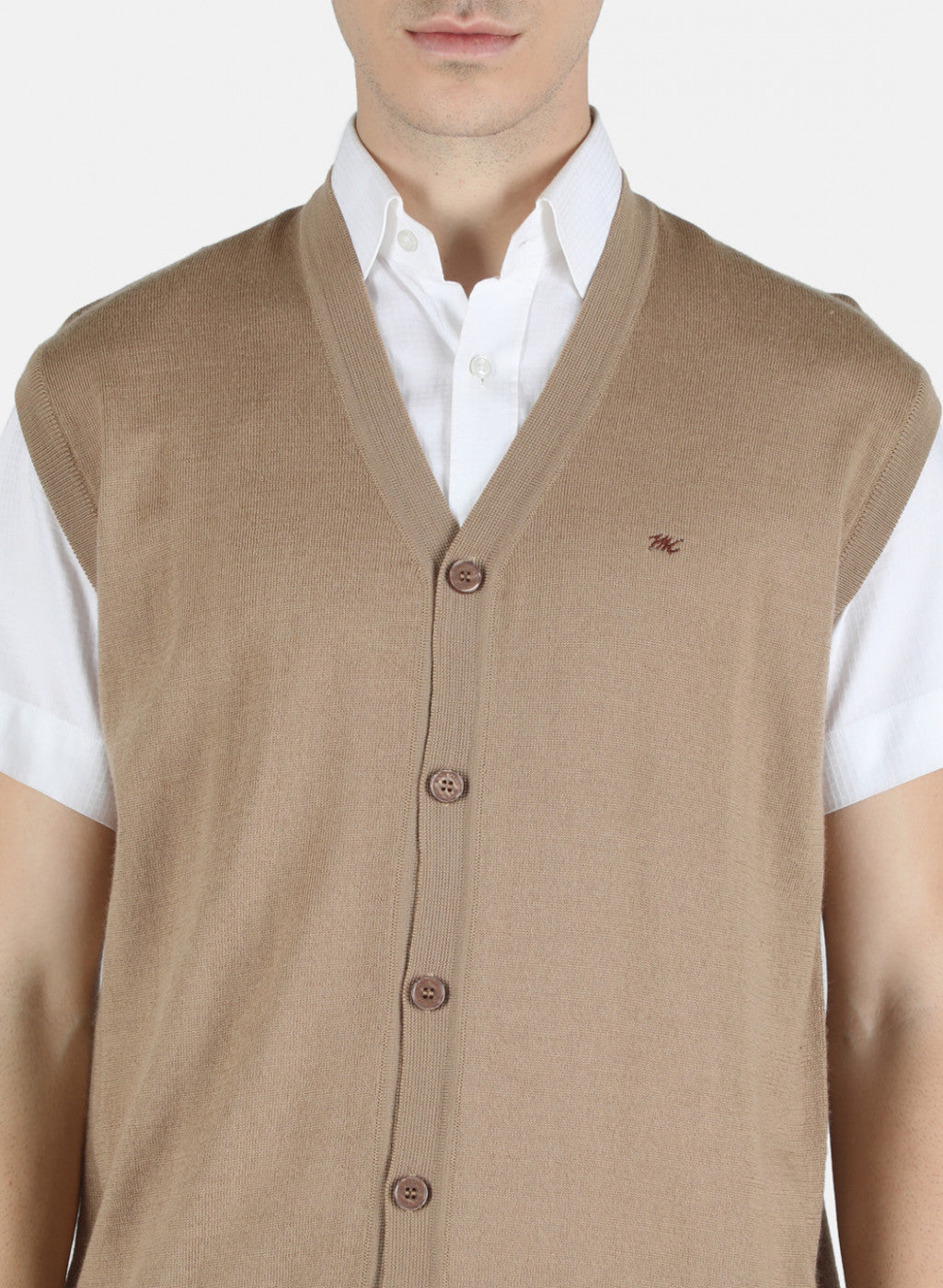 Men Beige Solid Cardigan