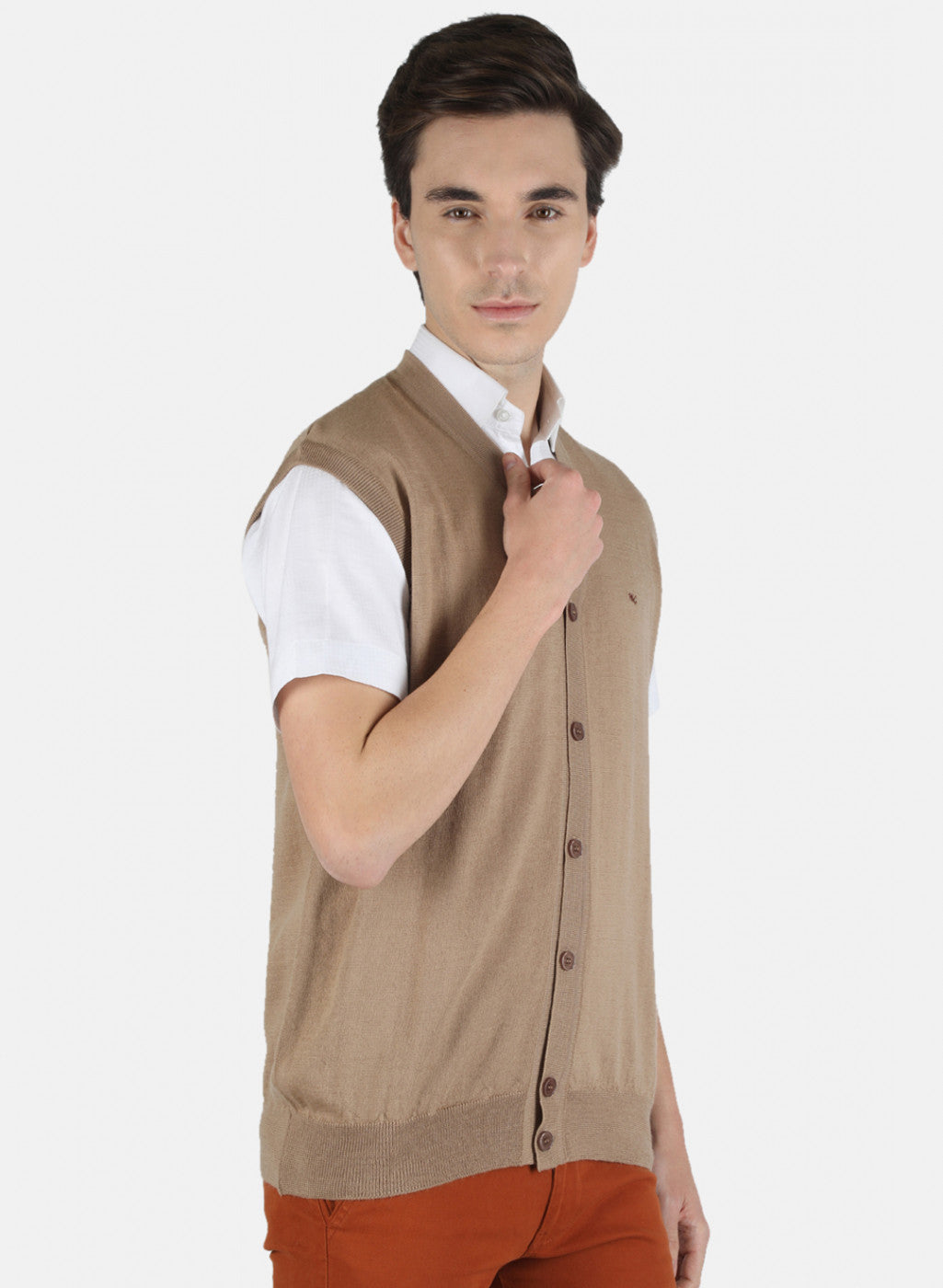 Men Beige Solid Cardigan