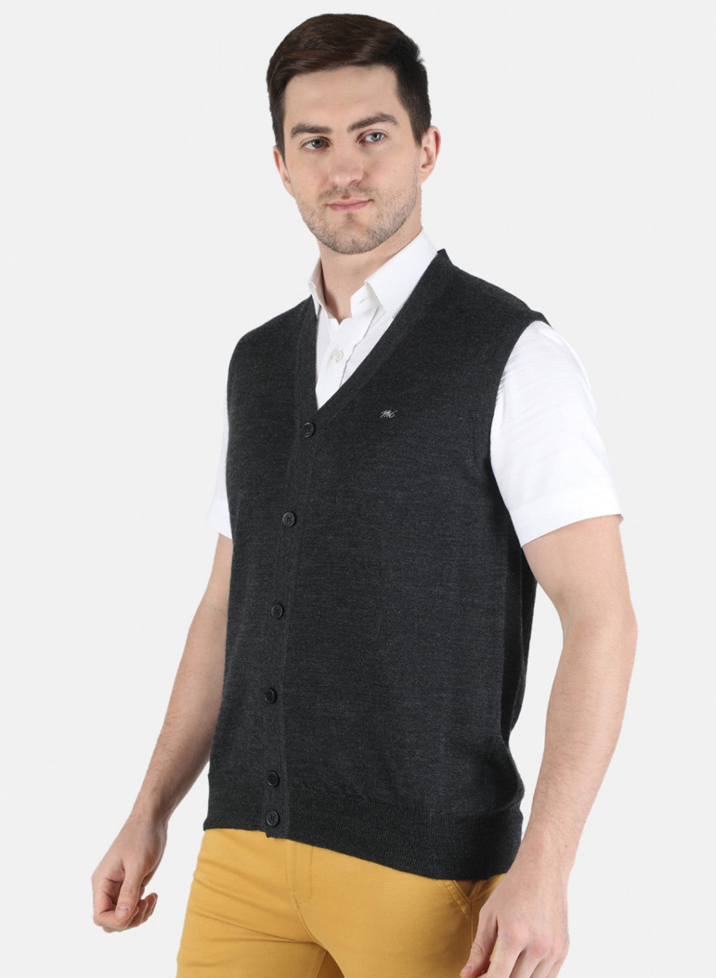 Men Grey Solid Cardigan