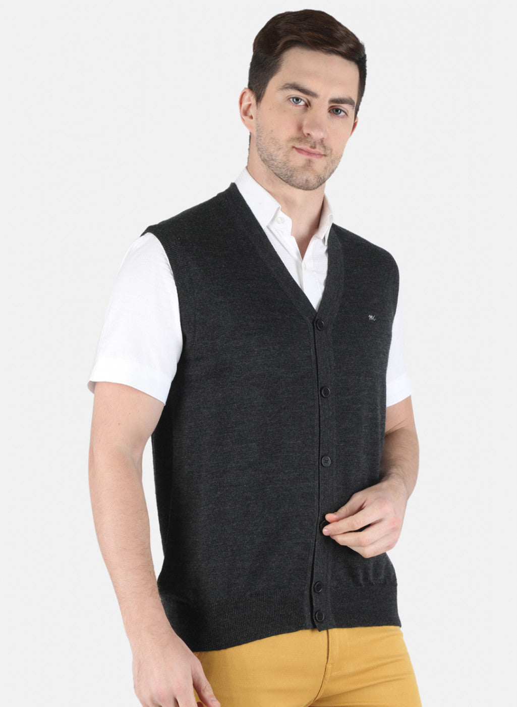 Men Grey Solid Cardigan