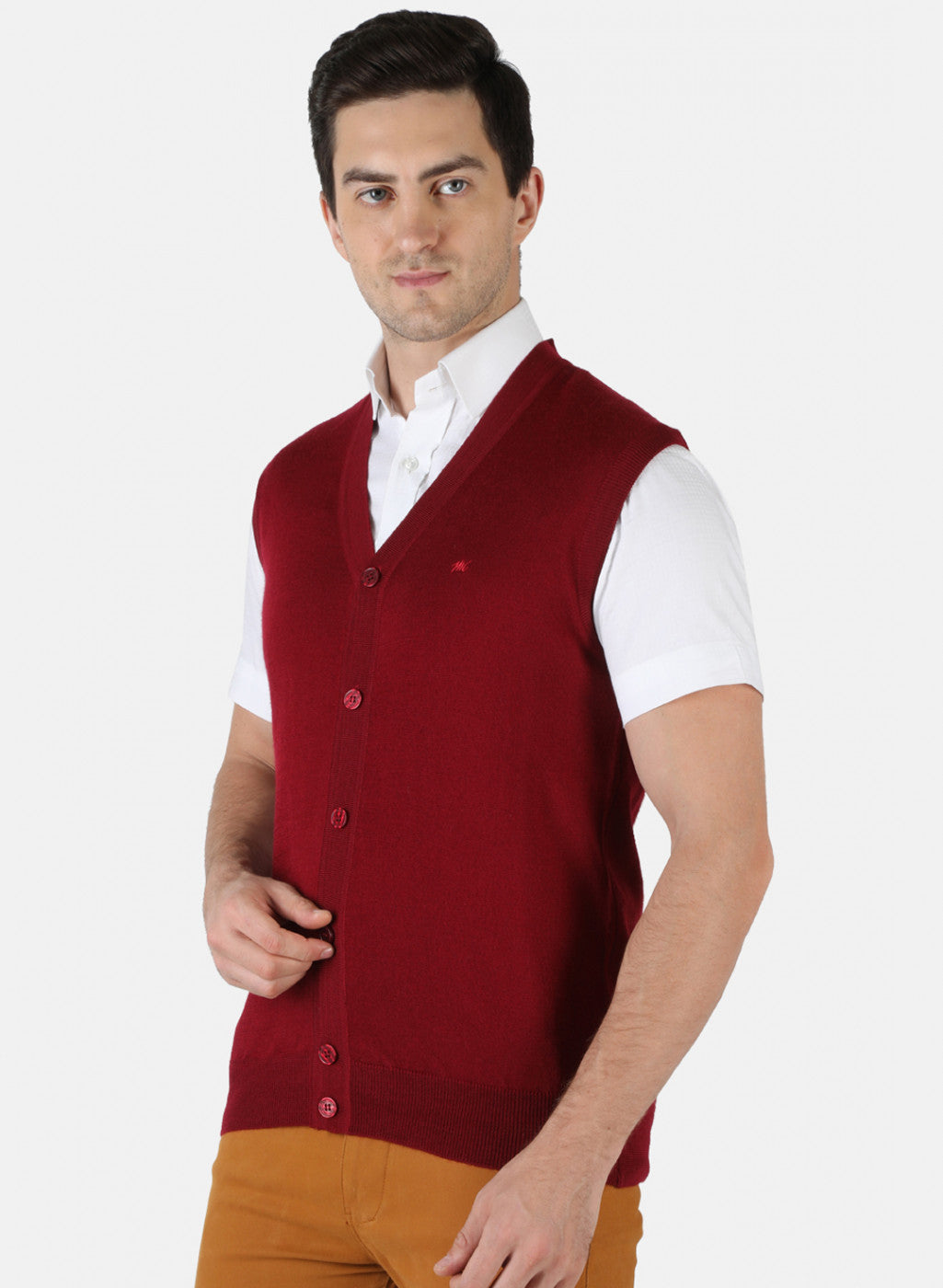 Men Maroon Solid Cardigan