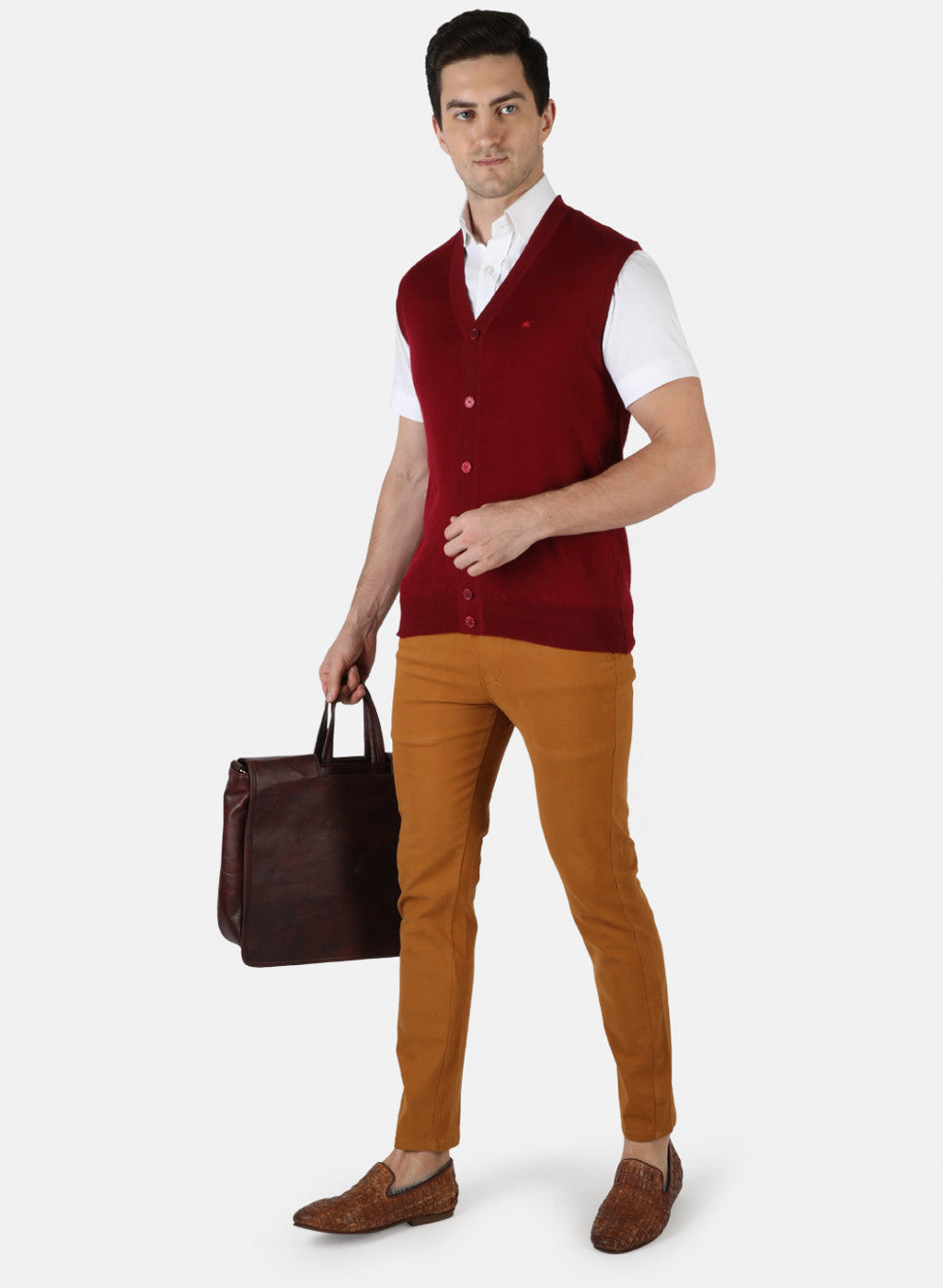 Men Maroon Solid Cardigan