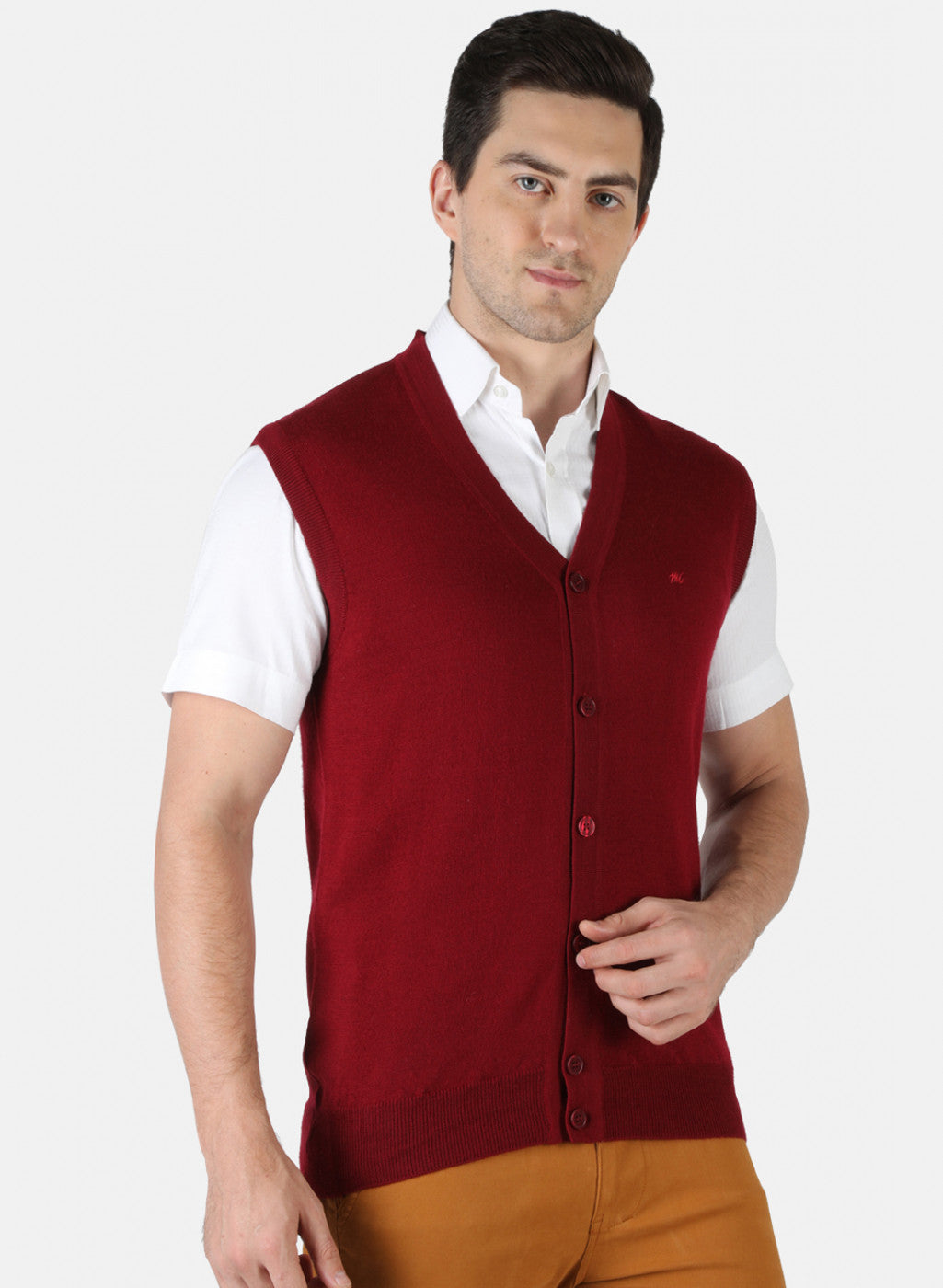 Men Maroon Solid Cardigan