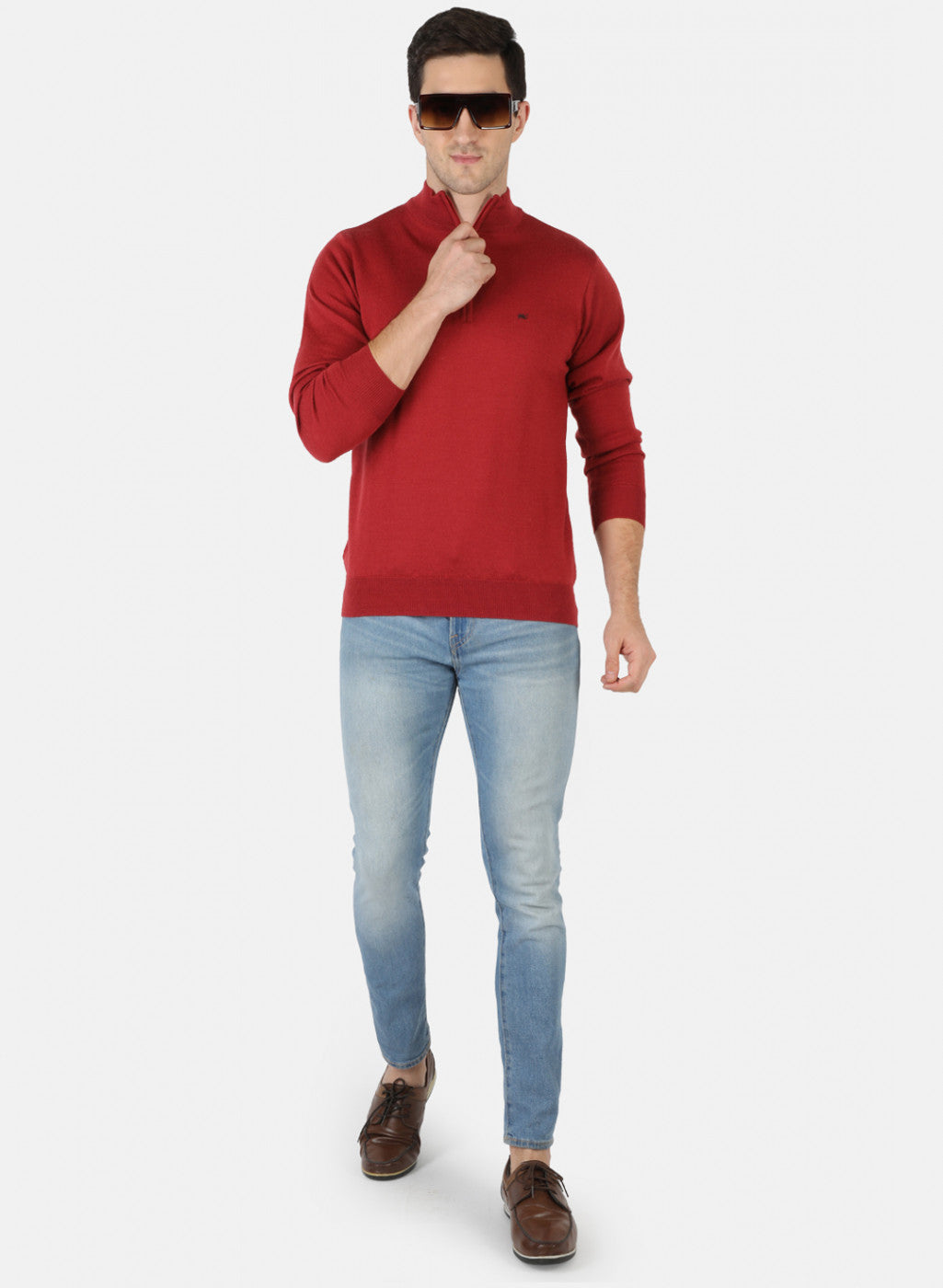 Men Red Solid Pullover