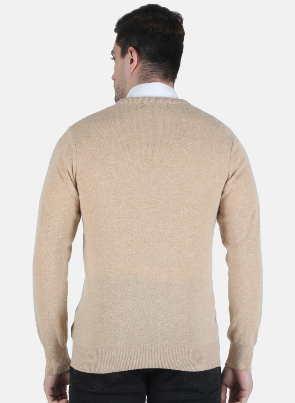 Men Beige Solid Pullover