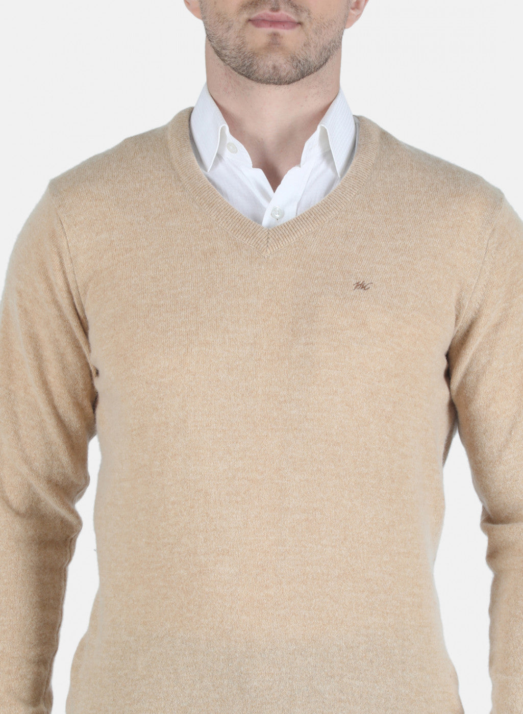 Men Beige Solid Pullover